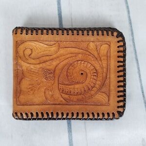 Vintage Handcrafted Tooled Leather Wallet Flower